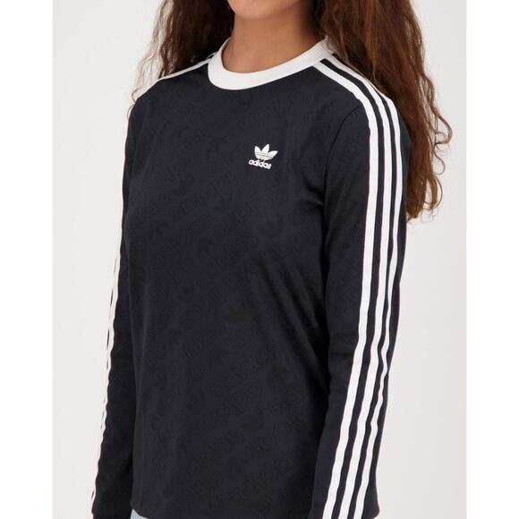 Adidas Black Three Stripe All Over Embossed Logo Shirt Medium - Picture 6 of 6